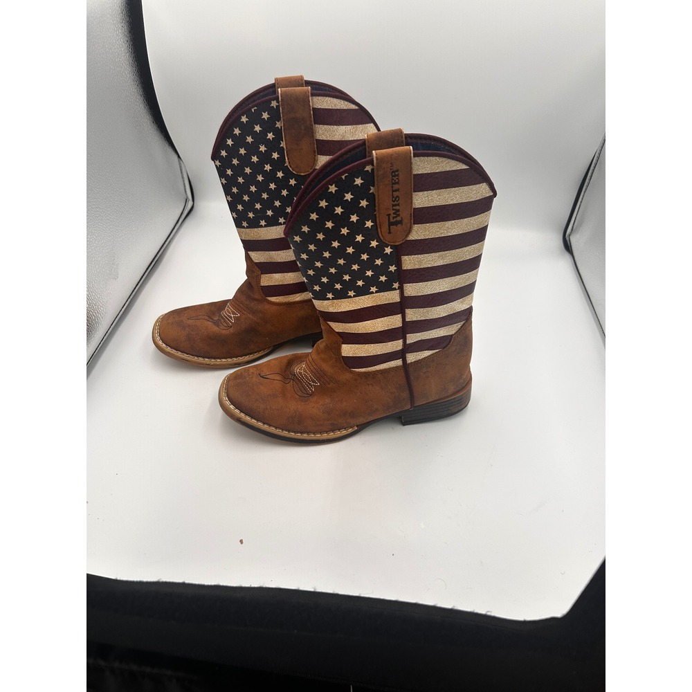 Twister Childrens American Flag Western Cowboy Boots Brown Square Toe Size 3